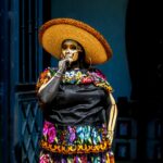 Vibrant depiction of a Catrina in traditional attire celebrating Día de Muertos in Mexico City.